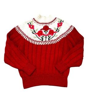 Vintage Jeanne Pierre Long Sleeve Sweater, Red and Cream, size S